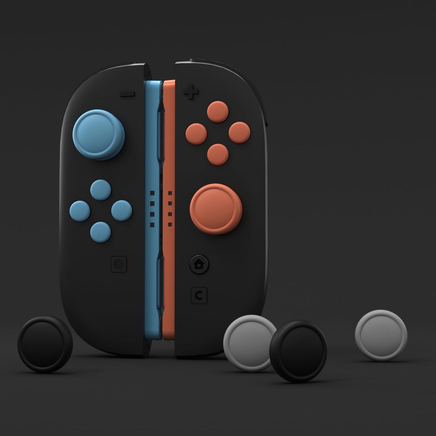 PlayVital Button Caps & Thumb Grips Set for Nintendo Switch 2 - 8 Colorful ABXY Covers & 4 Joystick Caps in Black, Gray, Blue, Orange