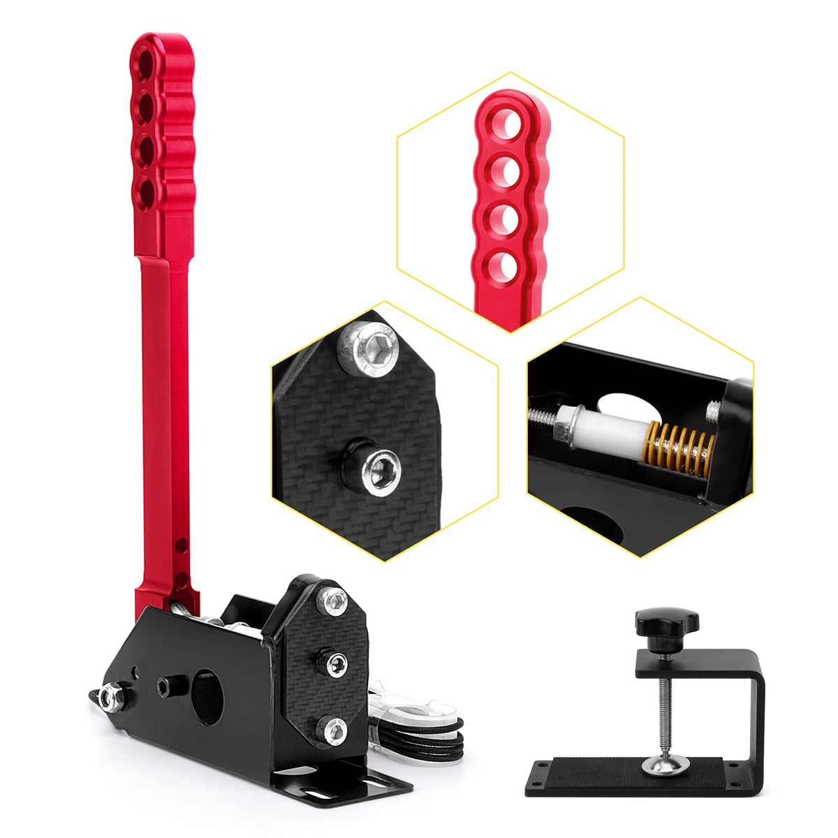 aikeec 64 Bit USB Handbrake PC Handbrake Hall Sensor for PC Widows Sim Racing Games G25 G27 G29 T500 FANATECOSW DIRT RALLY (With Clamp  Red)