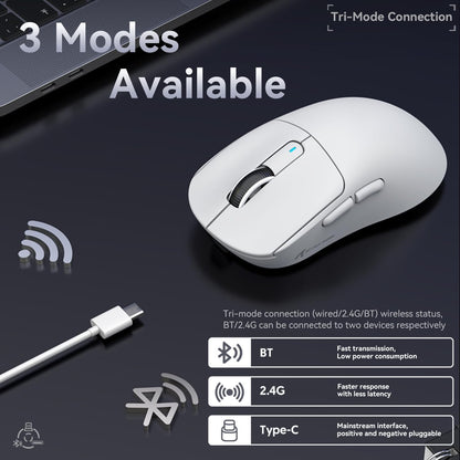 MAMBASNAKE Attack Shark X3 Wireless Gaming Mouse - 49g Ultralight, 26000 DPI, Bluetooth/2.4GHz/Wired, White