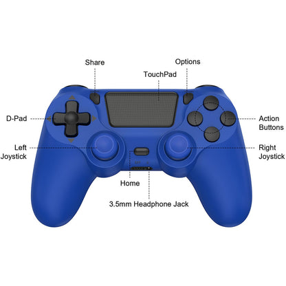 SHINXIN Wireless Controller for PS4/PC - Dual Vibration, 3.5mm Audio, Type-C Port, 2-Pack - Blue + Blue