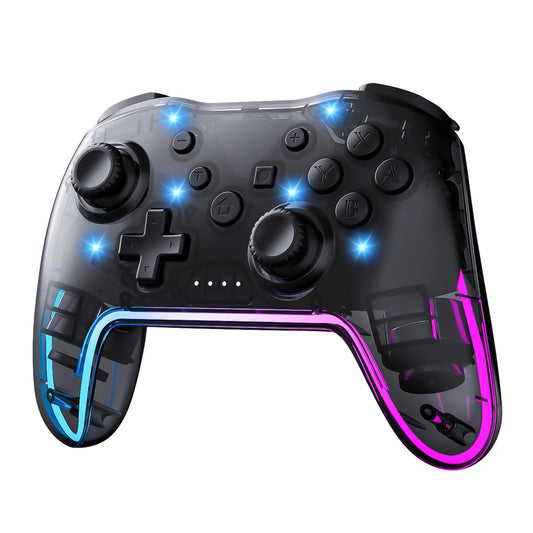Twylyte Wireless Controller for Switch/Lite/OLED & PC - RGB Backlight, Turbo & Vibration, Transparent Black