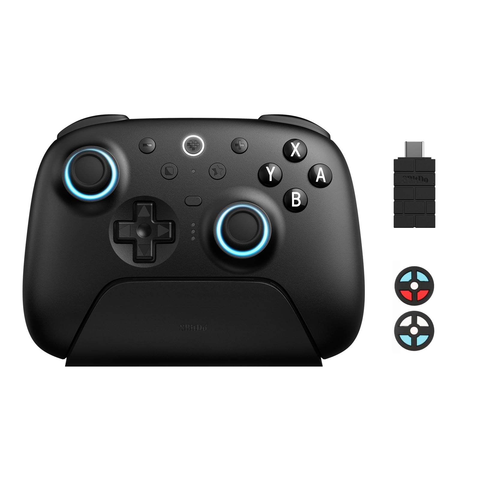 8BitDo Ultimate 2 Bluetooth Controller with TMR Joysticks for Switch  Windows PC  Gaming Controller with Switchable Hall Effect/Tactile Triggers  RGB Fire Ring  Charging Dock Vibration and Motion control (Black  Ultimate 2 Bluetooth)