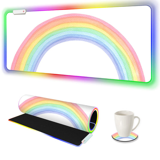 AIMSA RGB Gaming Mouse Pad - Large 35.4x15.8 inch, Non-Slip Rubber Base, 14 Lighting Modes, Waterproof, White Rainbow