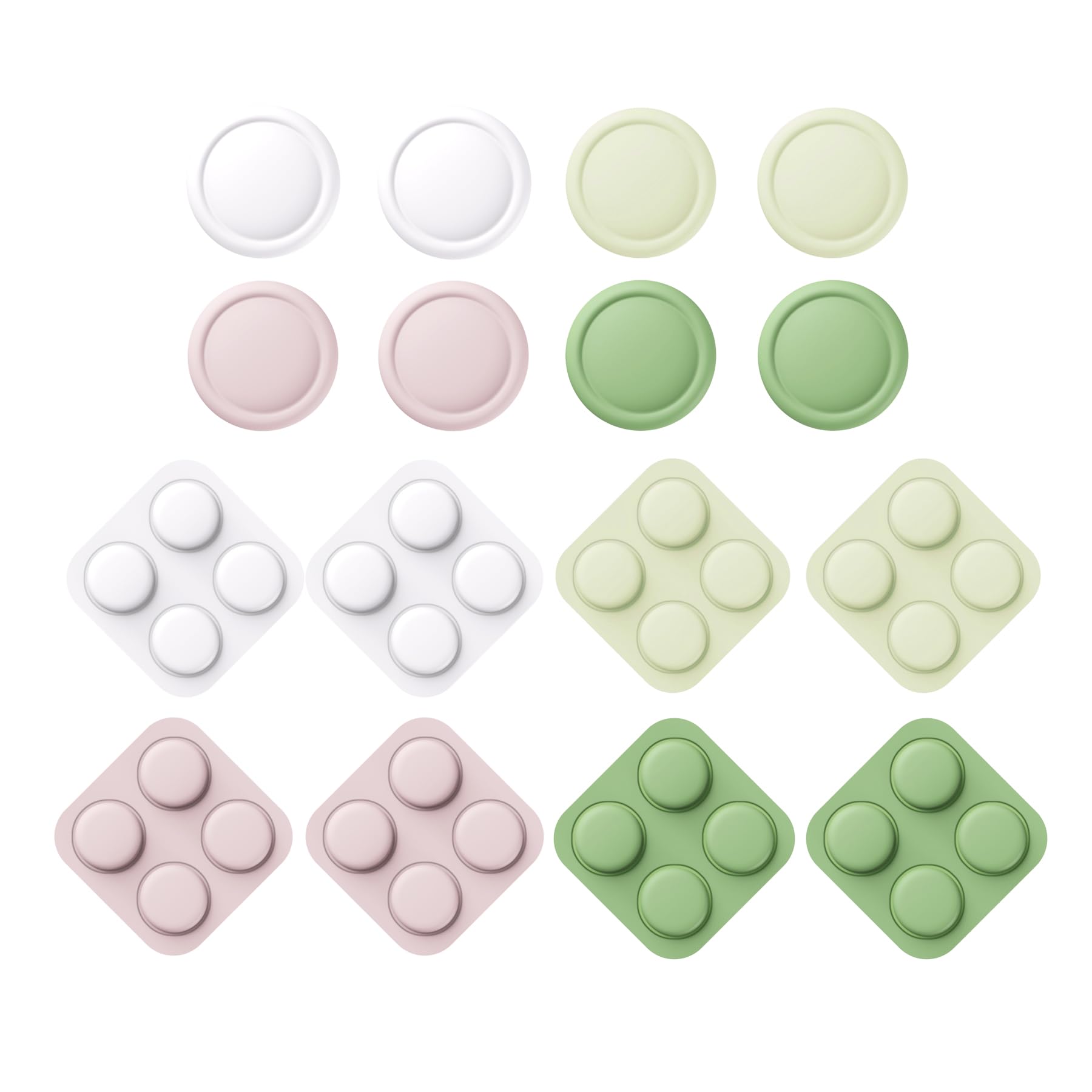 PlayVital Button Caps & Thumb Grip Set for Nintendo Switch 2 - 8 Colorful ABXY Covers & 4 Joystick Caps - White, Pink, Yellow, Matcha Green