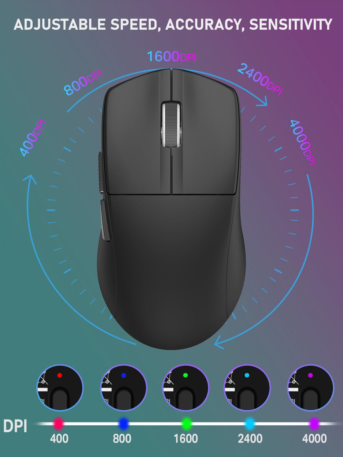 E-YOOSO Wireless Gaming Mouse - Tri-Mode, 4000 DPI, 5 Programmable Buttons, Ultra-Thin Ergonomic Design, Black, Model X-44