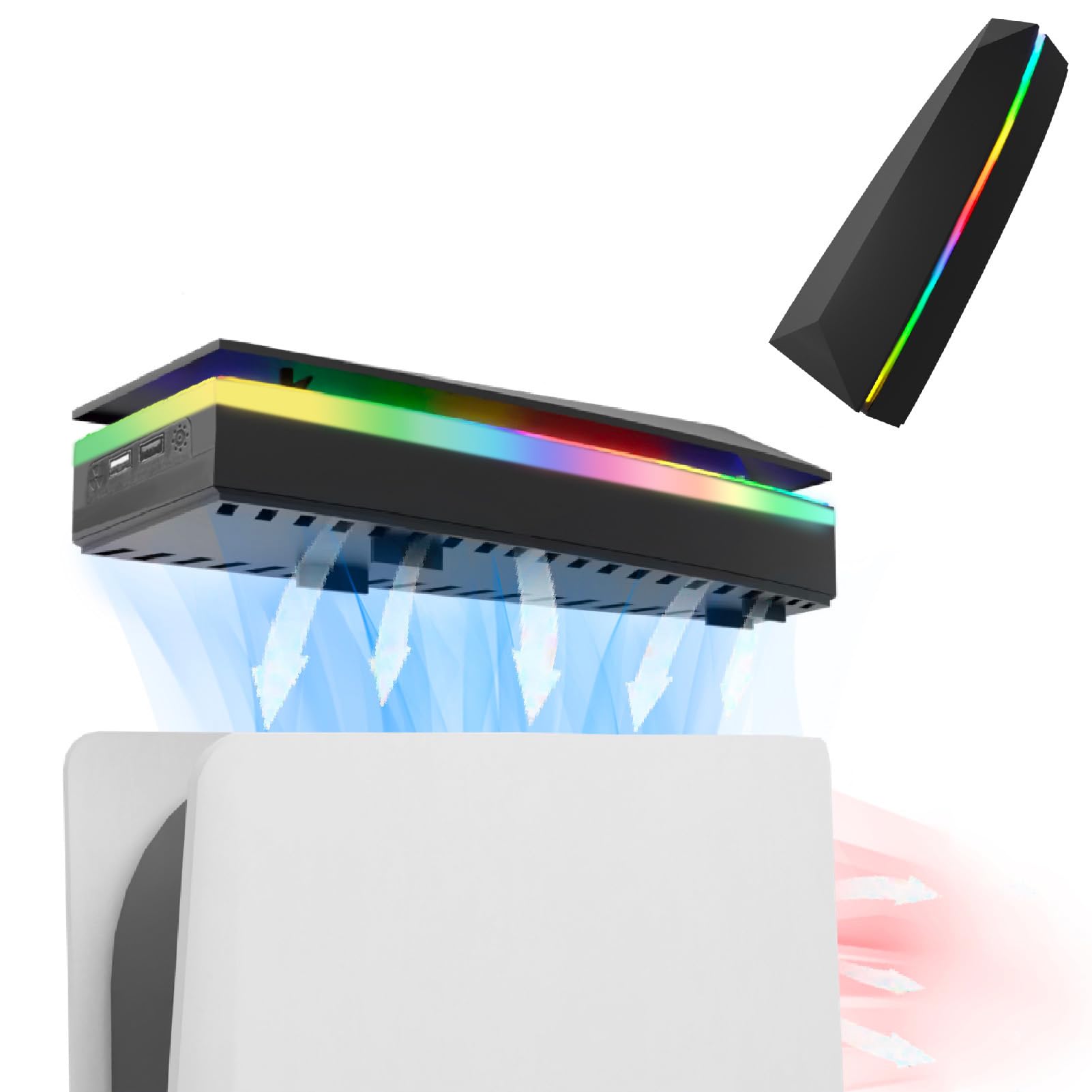 Dustproof PS5 Cooling Fan  JDGPOKOO PS5 Fan with 7 Modes RGB Light  Low Noise Cooler for PlayStation 5 Digital & Disc Edition  3 Speed 4000/4200/4500RPM  Independent Touch Switch  2 USB Port (Black)