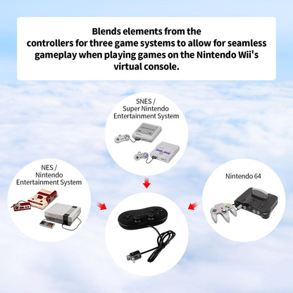 OSTENT Wired Classic Controller Gamepad for Nintendo Wii - Black Color