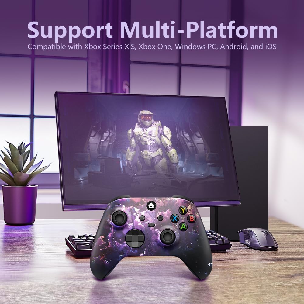 DAQUGPT Wireless Bluetooth Controller for Xbox One Series X/S, Purple Magma Custom Design, No Receiver Needed