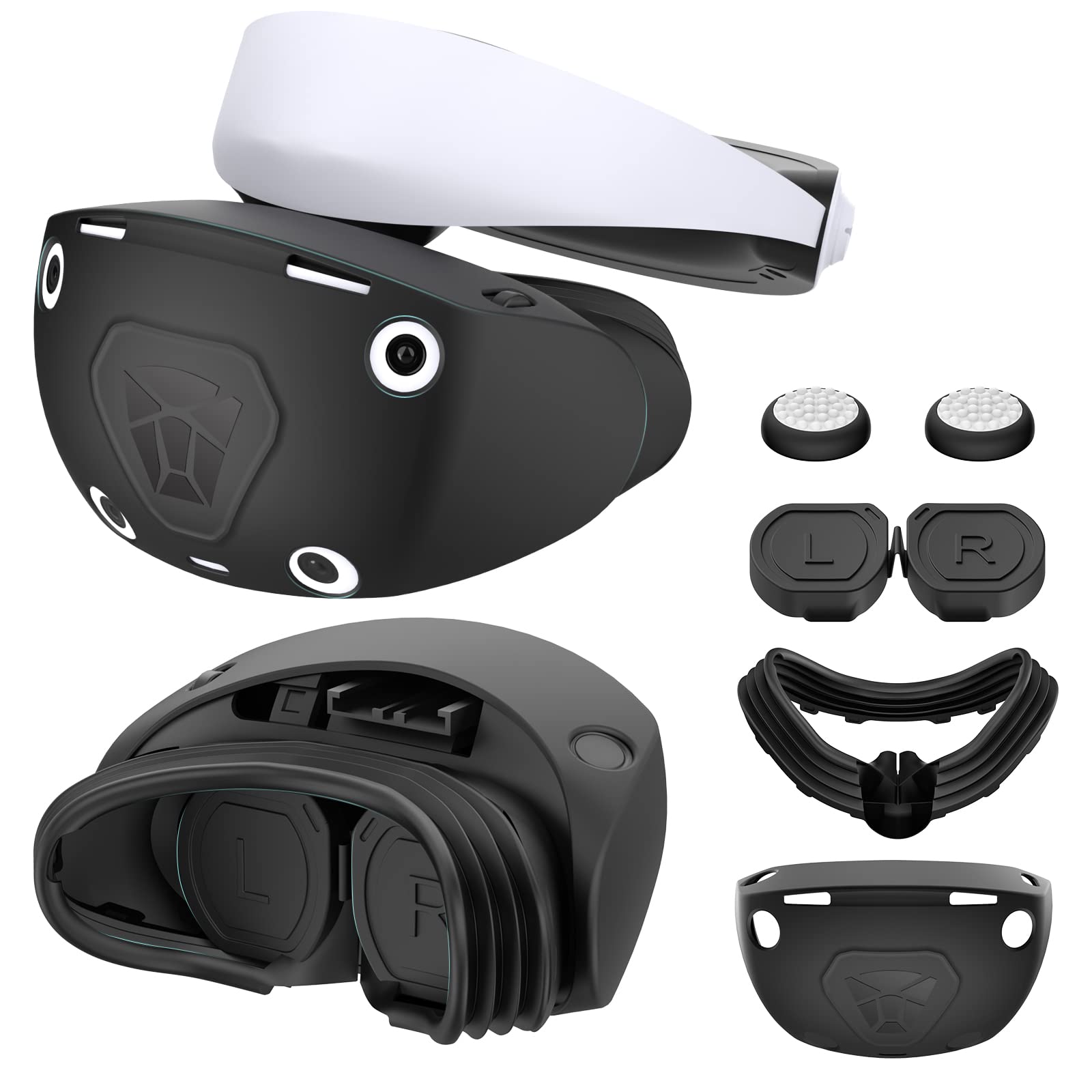 VR Protector Set for PlayStation VR2: Silicone PSVR2 Headset & Face Cushion Cover  Lens Dust Cover & 2 Pack Controller Thumb Grips for PS5 VR Vita Accessories - Sweatproof & Washable