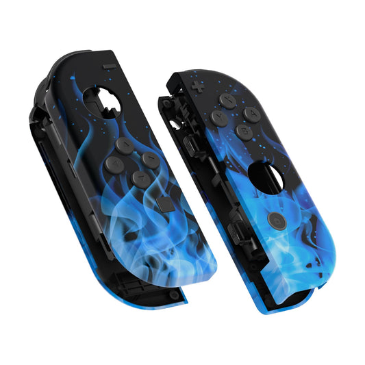 eXtremeRate DIY Shell Buttons for Nintendo Switch & Switch OLED  Blue Flame Patterned Custom Housing Case with Full Set Buttons for Joycon Controller [Shell Only  NOT Joycon]
