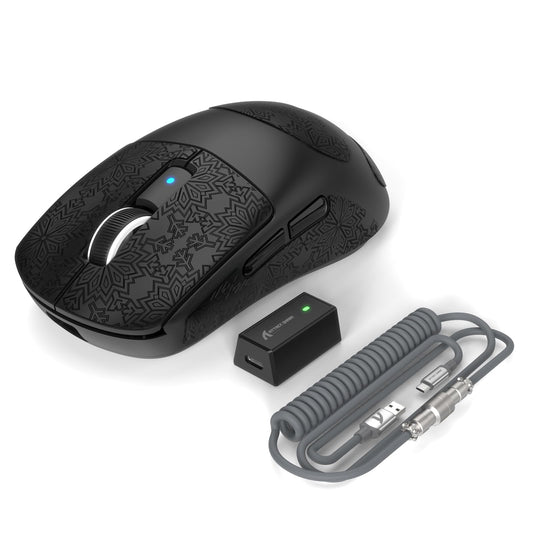 ATTACK SHARK R6 39g Superlight Wireless Gaming Mouse PixArt PAW3950MAX 42000 DPI MCU Nodic 52840 Computer Mouse 8K Polling Rate Web Driver BT/2.4Ghz/Wired Tri-Mode Mice with Coiled Cable-Black&Tape