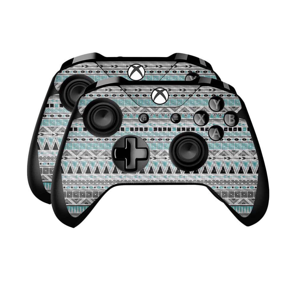 Carbon Fiber Skin Compatible with Microsoft Xbox One Controller (2 Pack) - Turquoise Tribal - Premium 3M Vinyl Protective Wrap Decal Cover - Easy to Apply | Crafted in The USA by MightySkins