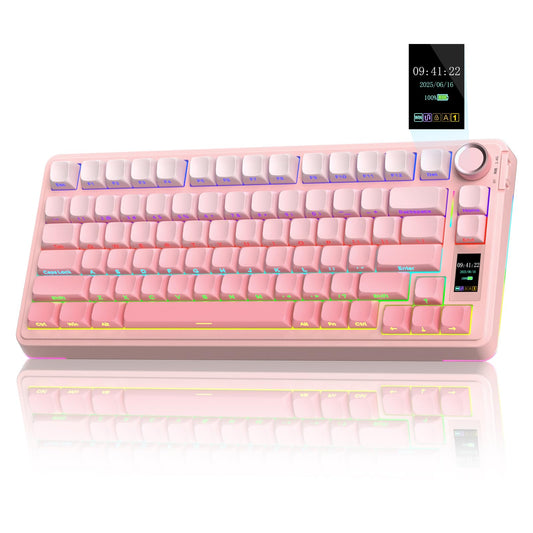 AULA S75 PRO Wireless Mechanical Keyboard with Screen&Knob  Tri-Mode Hot Swappable Gaming Keyboard 75%  Pre-lubed Switches  RGB Backlit  Side Printed PBT Keycaps  Creamy Sounding Pink Keyboards