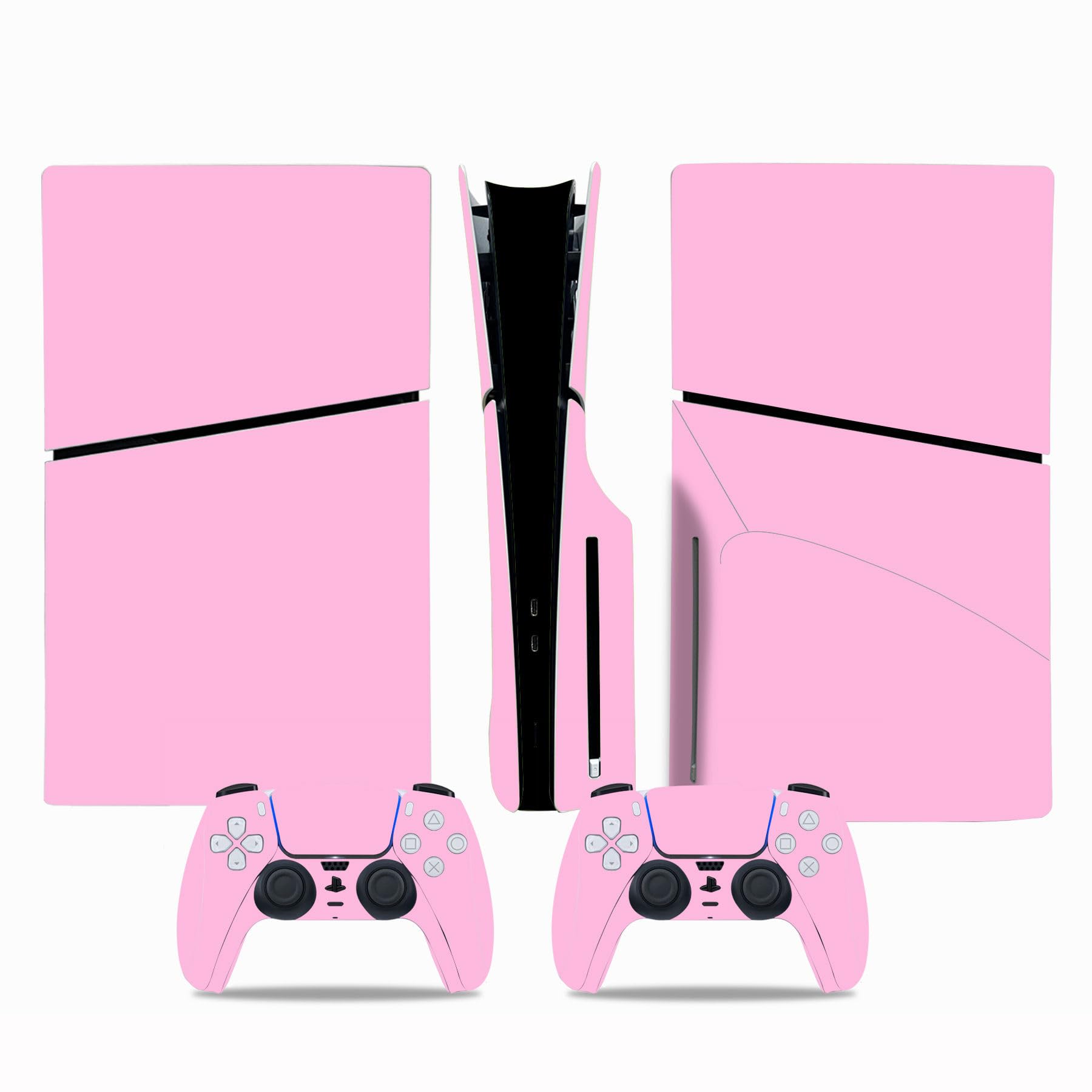 Skin Sticker Compatible with PS5 Slim Disc Console, Protective Vinyl Decal Cover Wrap for Wireless Controller (Pink)