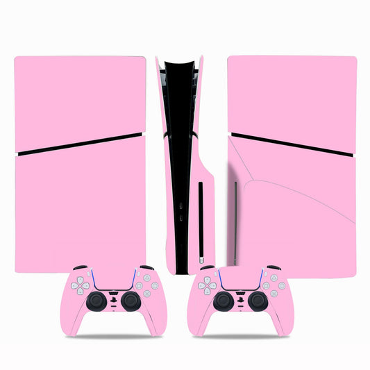 Skin Sticker Compatible with PS5 Slim Disc Console, Protective Vinyl Decal Cover Wrap for Wireless Controller (Pink)
