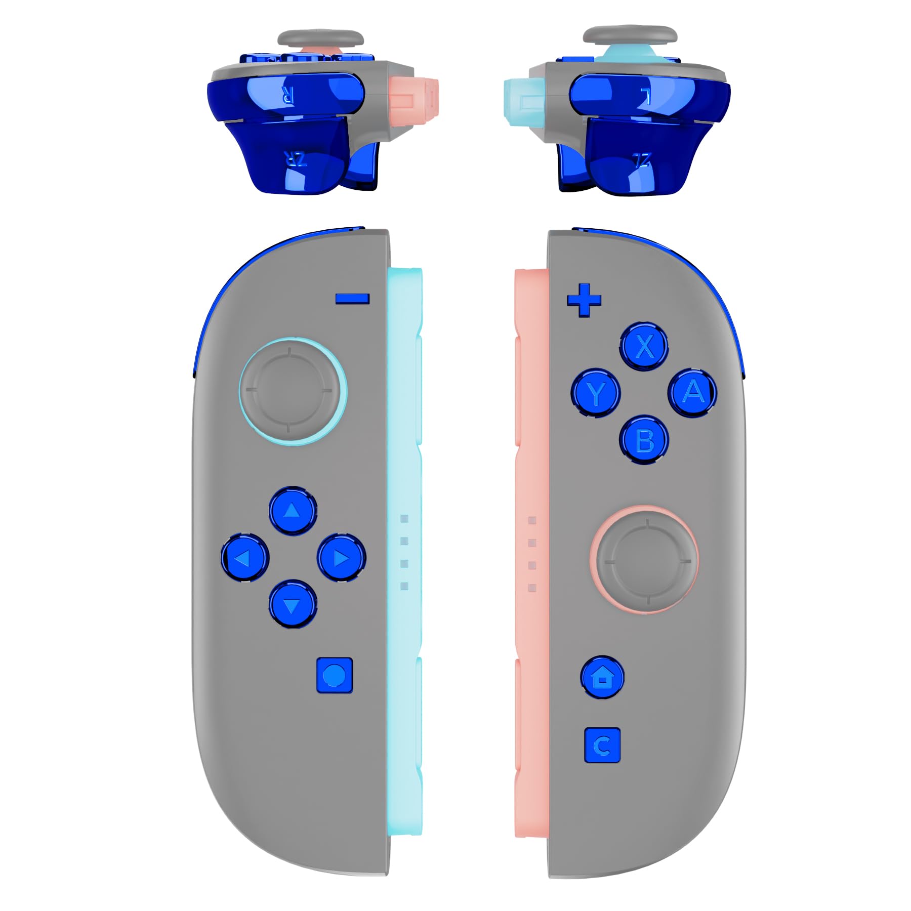 eXtremeRate DIY Replacement Full Set Buttons for Joycon 2  Custom ABXY Direction Keys Dpad + - C Home Capture Release L R ZR ZL Trigger Buttons for Nintendo Switch 2 Controller - Chrome Blue