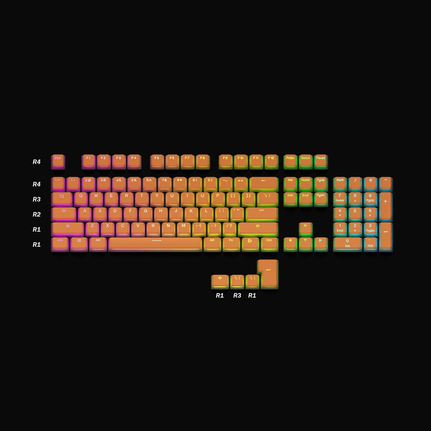 HK Gaming Pudding Keycaps Set - Doubleshot PBT, 112 Keys, ANSI US Layout, Orange, Compatible with Cherry MX, Gateron, Kailh, Outemu