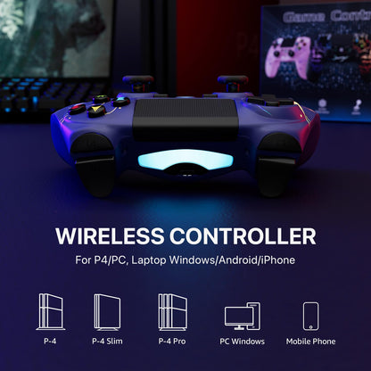 ISHAKO Wireless Controller for PS4 - Light-up Joystick with RGB, 1000mAh Battery, 3.5mm Audio Jack - Purple, 1 Pack