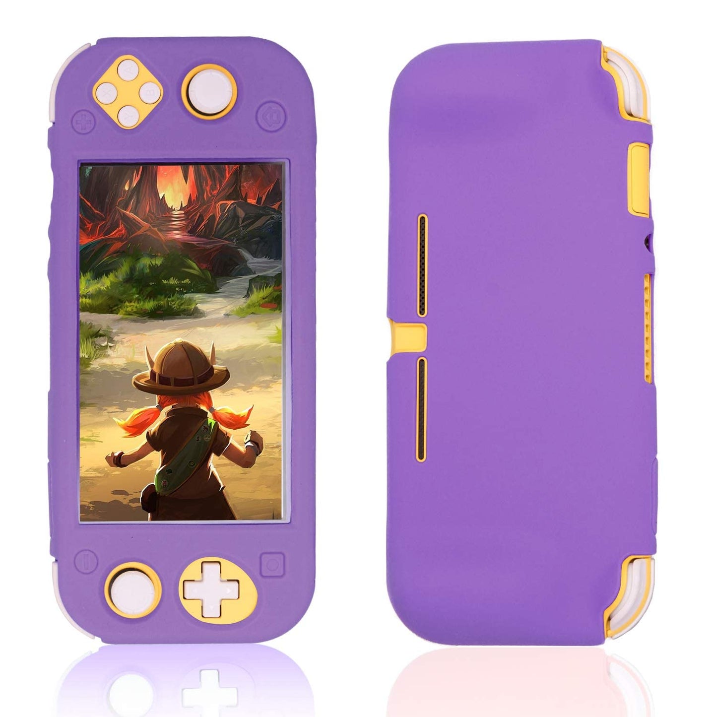HEATFUN Nintendo Switch Lite Accessories Kit - Purple Silicone Cover, Thumb Grips & Screen Protector, Ergonomic Grip Case