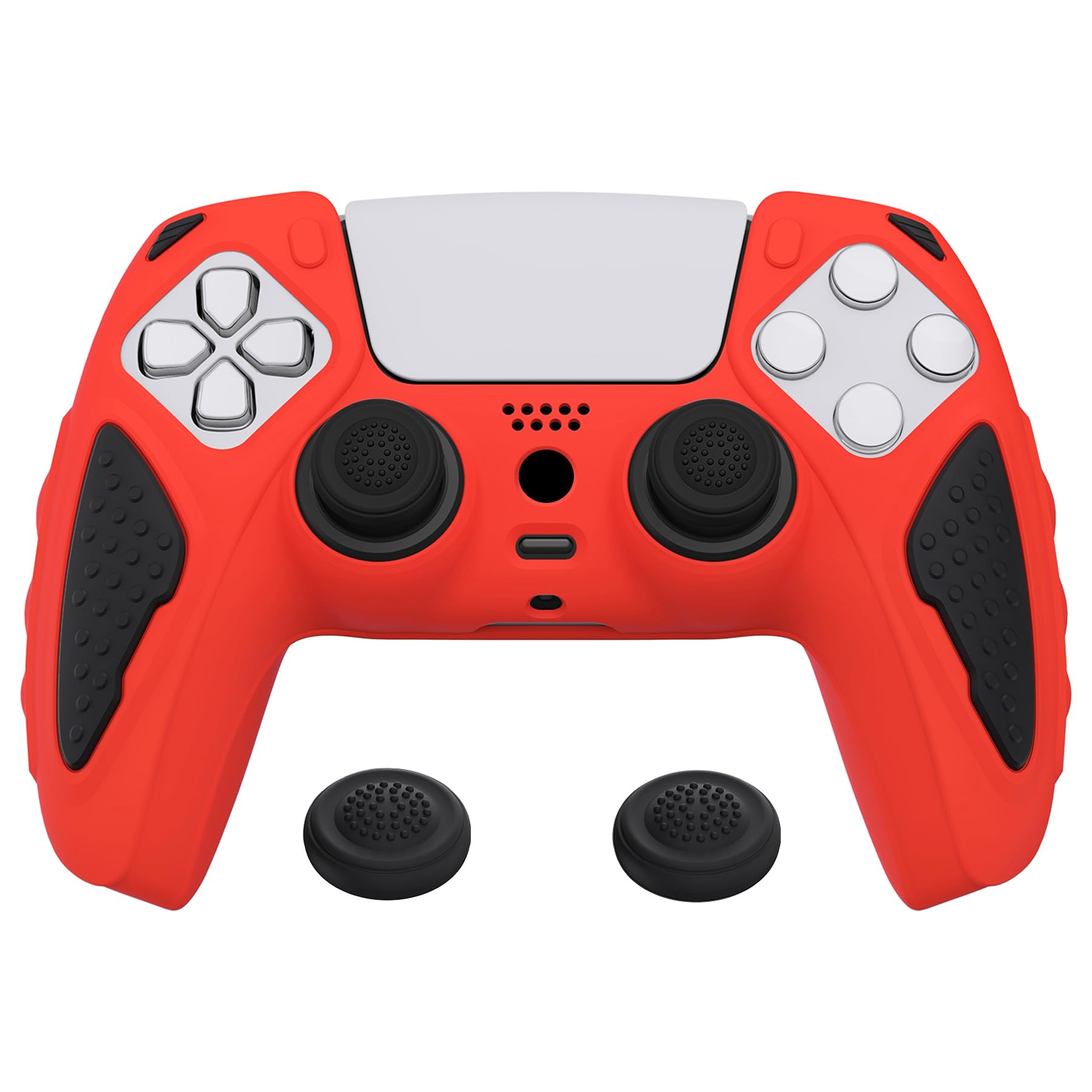 PlayVital Knight Edition Passion Red & Black Two Tone Anti-Slip Silicone Cover Skin for ps5 Controller  Soft Rubber Case for ps5 Wireless Controller with Thumb Grip Caps