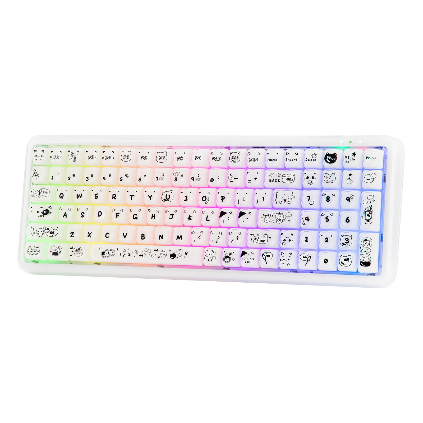 MechLands X Maorbeng X100 PRO Membrane Gaming Keyboard with Number Pad  RGB Backlits  Wireless Computer Keyboard with 5000mAh Battery  BT/2.4G/USB-C Wired  96% Layout for Windows/Mac/PC (White)