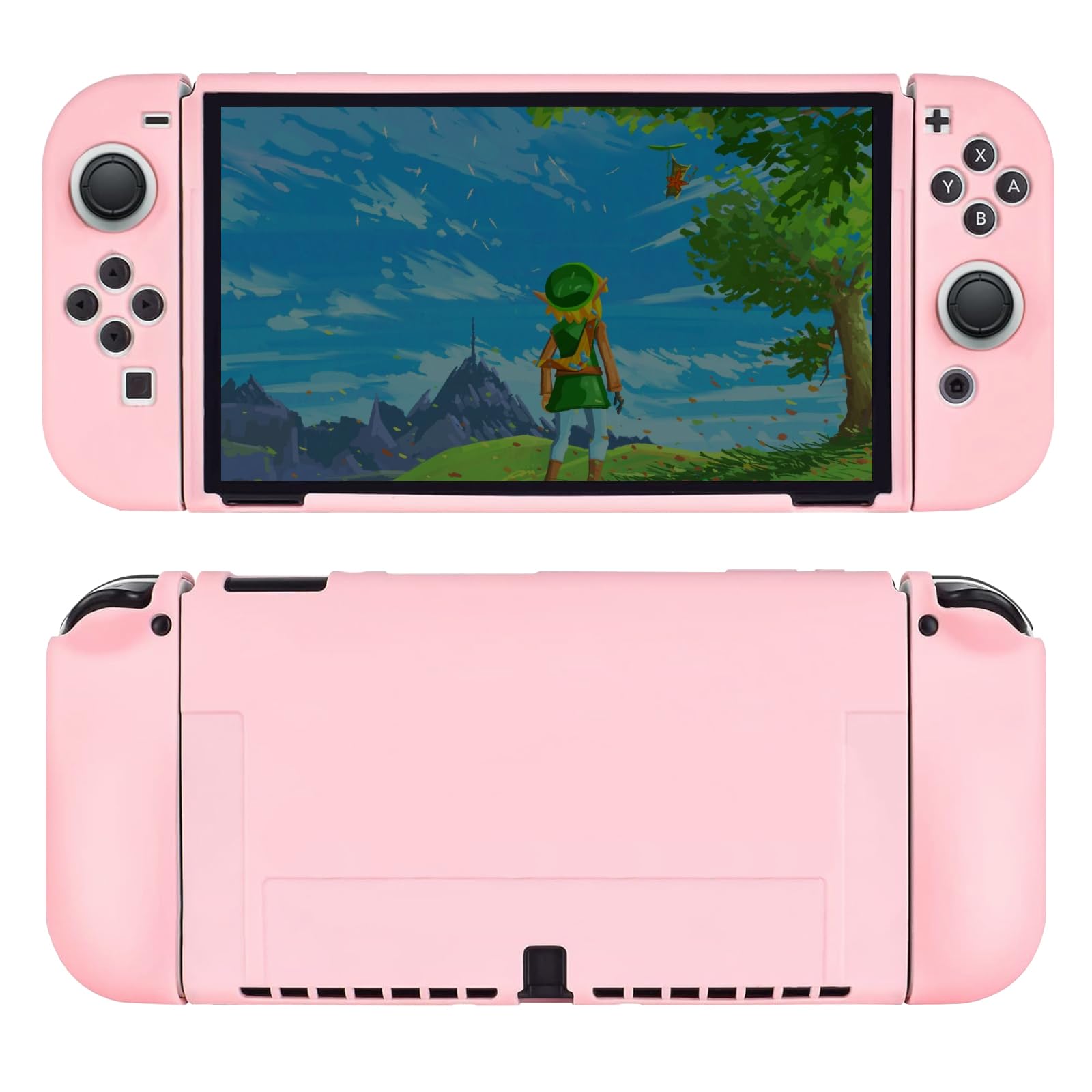 Protective case for Nintendo Switch OLED 2021  Dockable Silicone Switch OLED Case  Ergonomic Grip Cover Shock-Absorbent & Anti-Scratch Soft Cases Slim Shell Travel Protector  Pink
