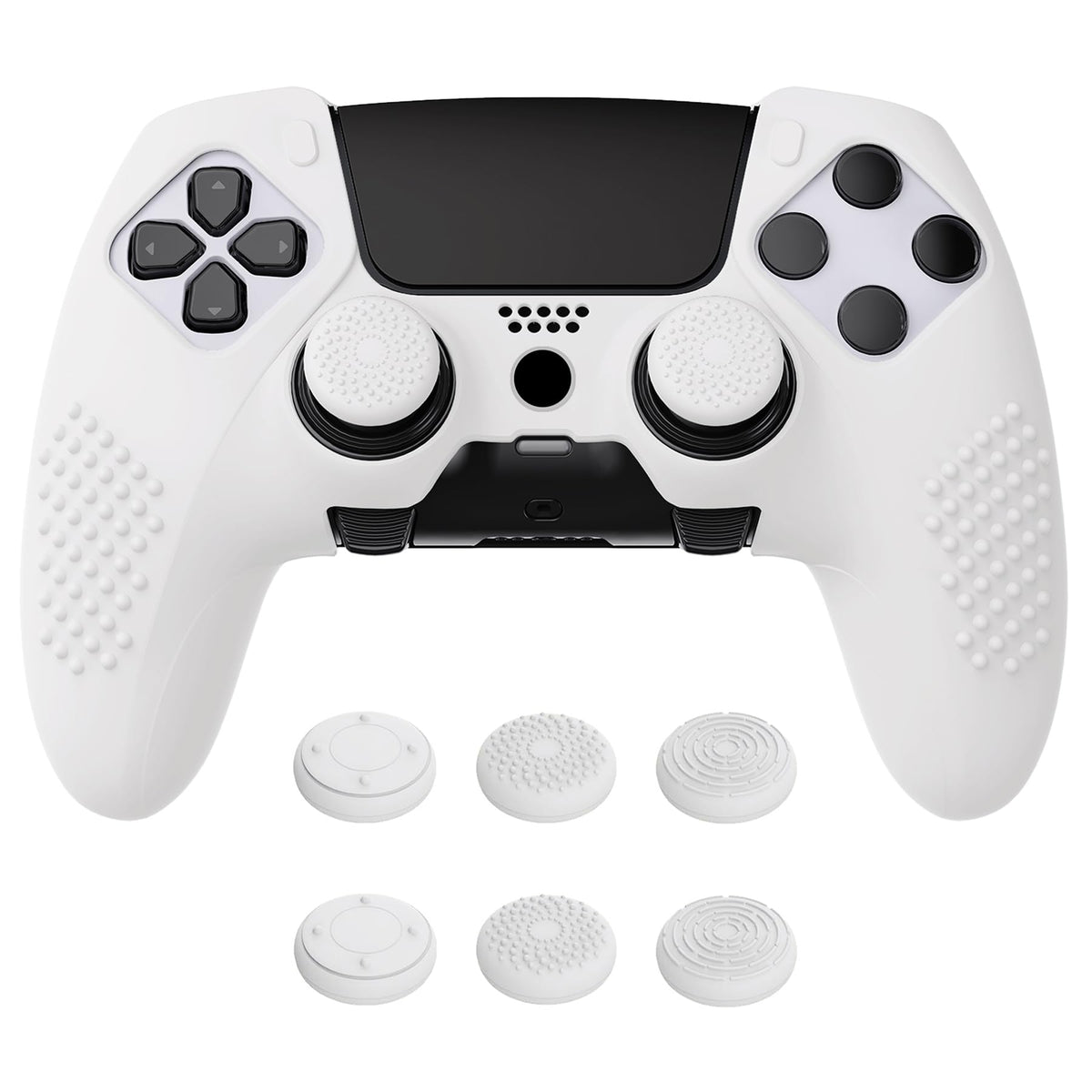 PlayVital 3D Studded Edition Anti-Slip Silicone Cover Case for ps5 Edge Controller  Soft Rubber Protector Skin for ps5 Edge Wireless Controller with 6 Thumb Grip Caps - White
