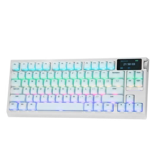 EPOMAKER G84 PRO Wireless Gaming Keyboard with Screen&Knob  75% Creamy Mechanical Keyboard  8000mAh  Hot Swappable  Silicone Keycaps  BT5.0/2.4G/USB-C Mode  NKRO  RGB (White  Creamy Jade Switch)