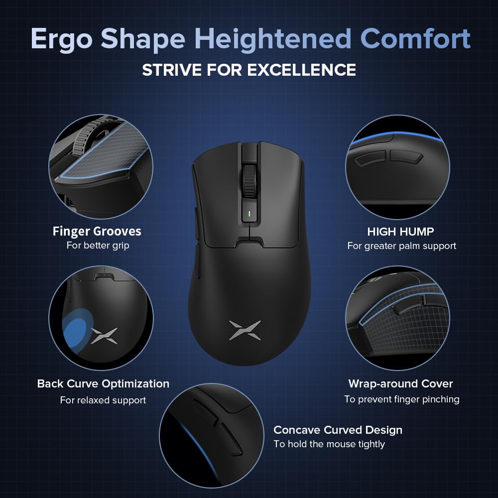 DeLUX M900PRO Wireless Gaming Mouse - 8000Hz, RGB Dock, 63g Ergonomic, PAW3395 Sensor, 26000DPI, Black
