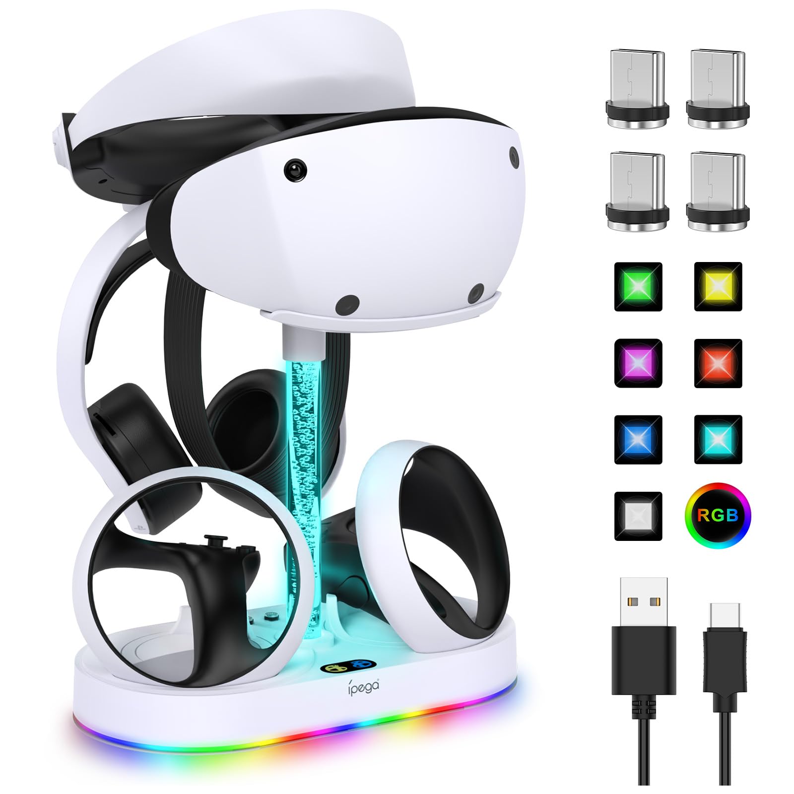 FASTSNAIL PS VR2 Charging Stand - Multifunction Vertical Dock with RGB Light Modes, Medium Size, for PlayStation VR2 Accessories