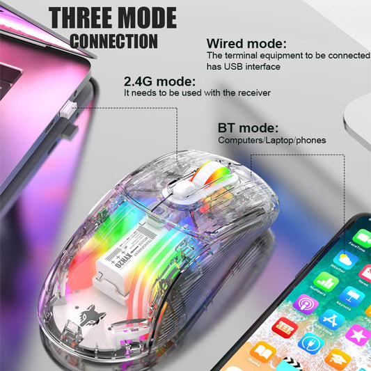 Attoe Bluetooth Wireless Mouse - Transparent RGB Dual Mode Gaming Mouse, White