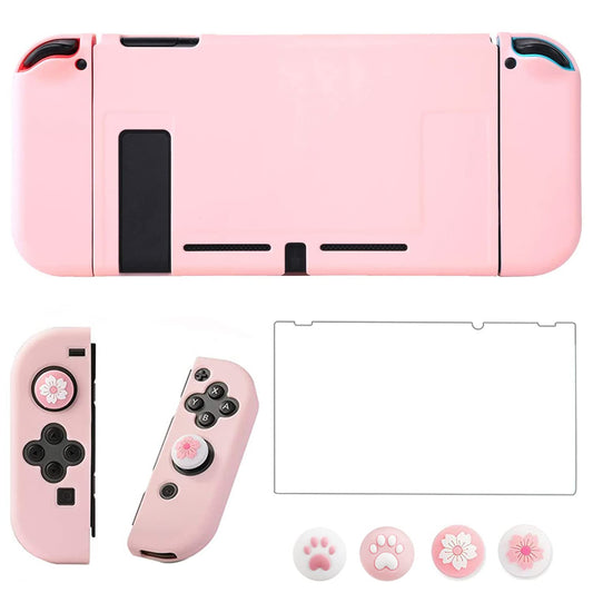 OLDZHU Pink Dockable Protective Case Cover Compatible with Nintendo Switch Joy-Con Controllers with Glass Screen Protector and 4 Thumb Grips Shock-Absorption and Anti-Scratch (Pink)