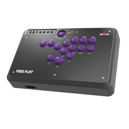 MAYFLASH F500 FLAT Fight Stick - Arcade Controller for PS4, Xbox, PC, 14.17"x9.06"x1.97", Black and Purple, Model MT-010