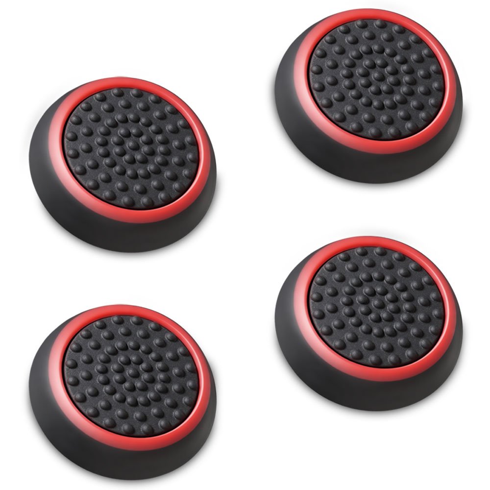 Fosmon Performance Thumb Grips Joystick Caps for PS5  PS4  Xbox One  Xbox Series X/S  Nintendo Switch Pro - Black/Red (2 Pair - 4 Pieces)