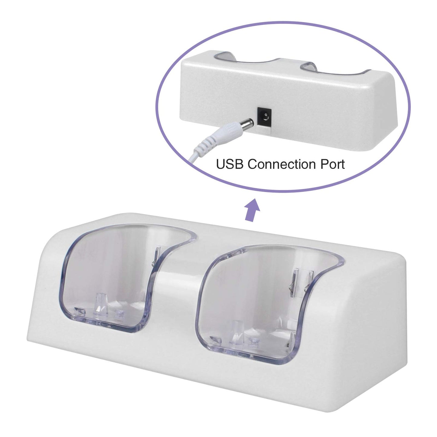 Kulannder Wii Remote Battery Charger Station with Dual Charging Dock & 2 Rechargeable Batteries - White, Model KD-chargers02