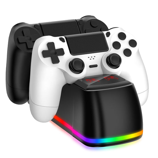 BWEMYXN Controller Charger Dock Station for PS4 with RGB Light,Fast Charging for 2 PS4 Controllers,Charging Station Replacement 