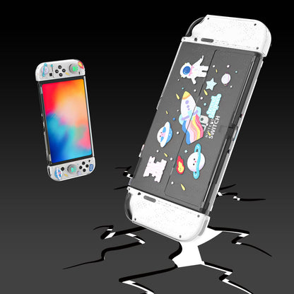 NANANINO Switch OLED Protective Case with Tempered Glass Screen Protector and Thumb Grips - Clear