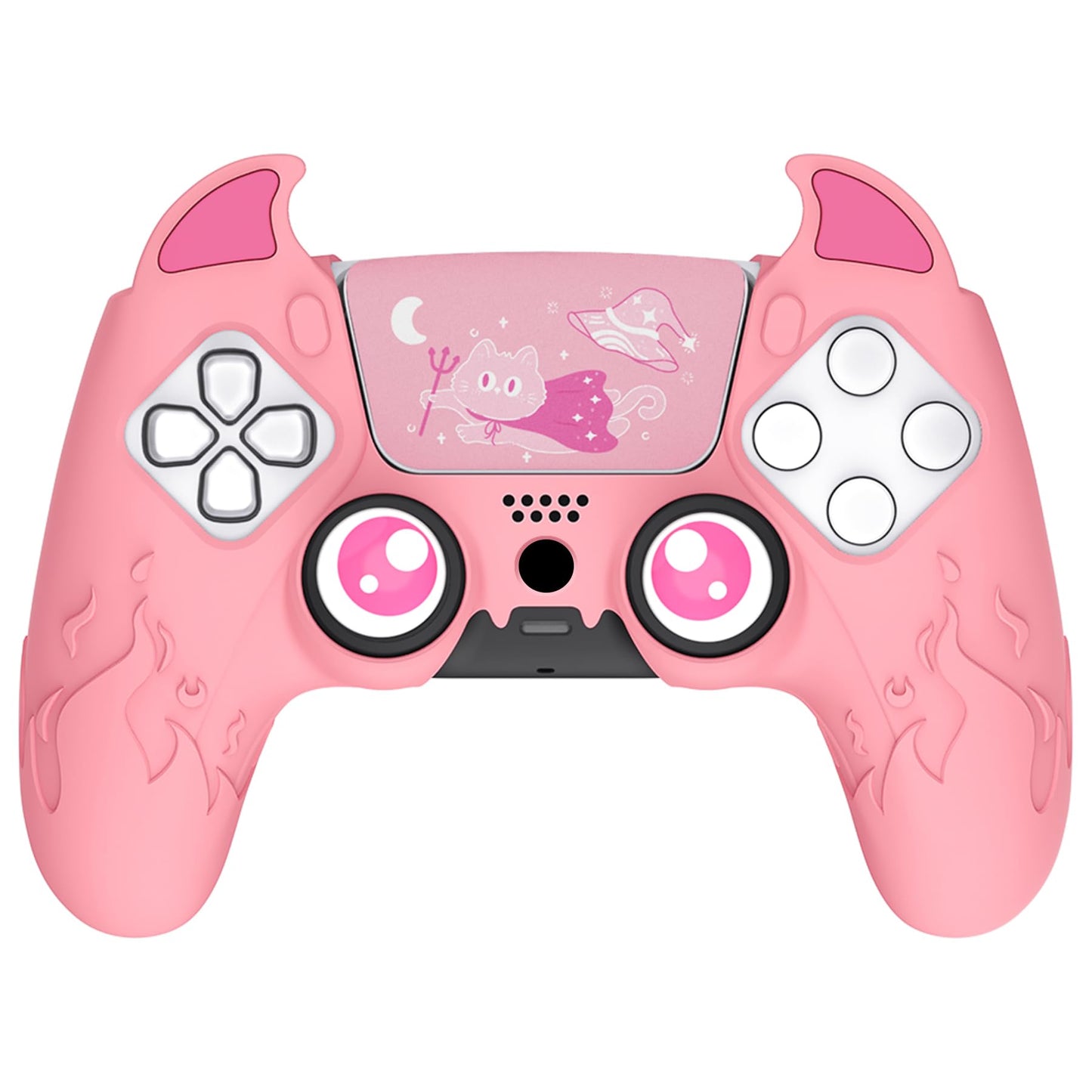 PlayVital Halloween Cute Demon Controller Silicone Case for ps5  Kawaii Controller Cover Gamepad Skin Protector for ps5 with Touch Pad Sticker & Thumb Grip Caps - Pink