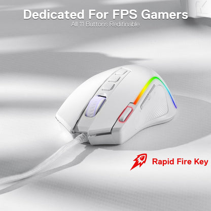 Redragon M612 Predator RGB Gaming Mouse, 8000 DPI, 11 Programmable Buttons, Wired, White
