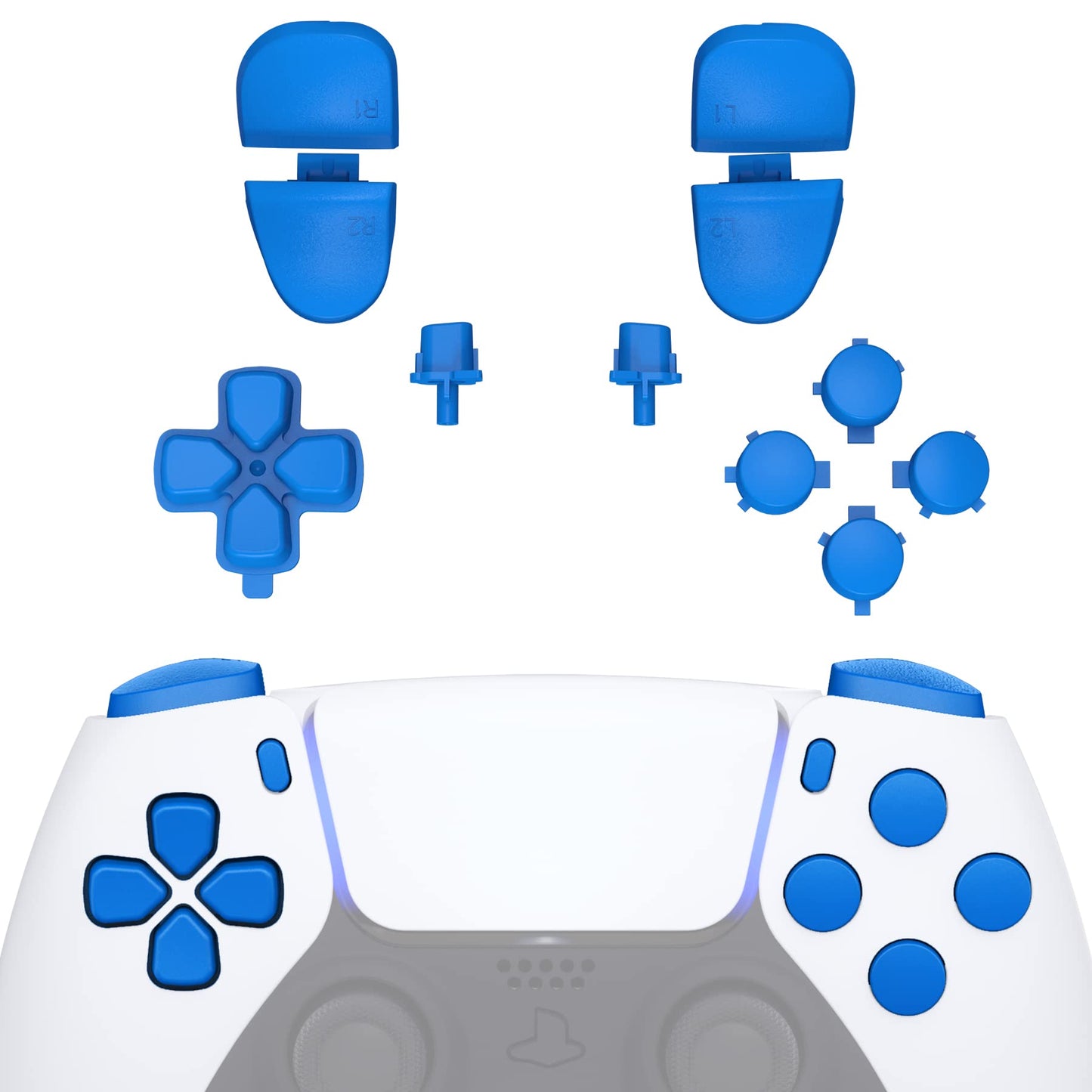 eXtremeRate Replacement D-pad R1 L1 R2 L2 Triggers Share Options Face Buttons  Blue Full Set Buttons Compatible with ps5 Controller BDM-030 BDM-040 BDM-050 - Controller NOT Included