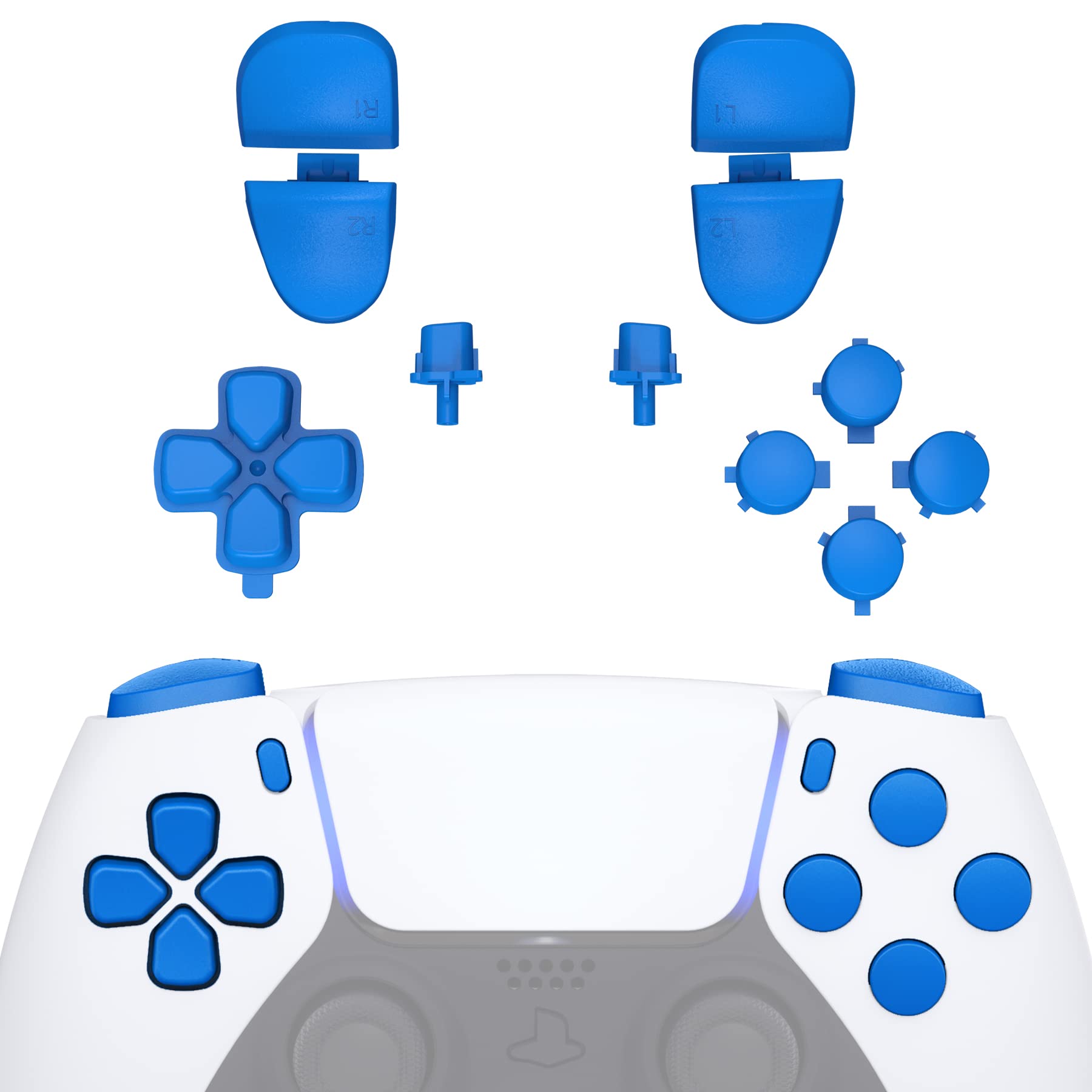 eXtremeRate Replacement D-pad R1 L1 R2 L2 Triggers Share Options Face Buttons  Blue Full Set Buttons Compatible with ps5 Controller BDM-030 BDM-040 BDM-050 - Controller NOT Included