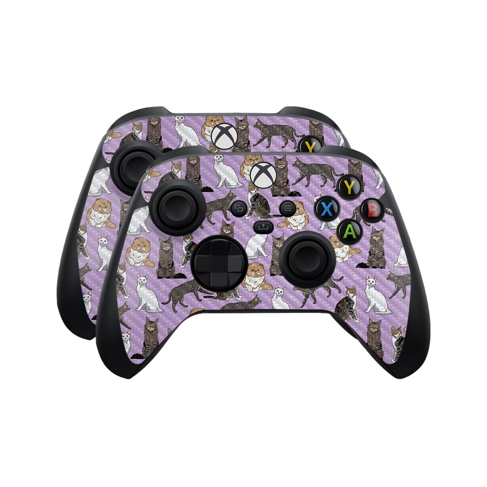 Carbon Fiber Skin Compatible with Microsoft Xbox Series X|S Controller (2 Pack) - Cat Chaos - Premium 3M Vinyl Protective Wrap Decal Cover - Easy to Apply | Crafted in The USA by MightySkins