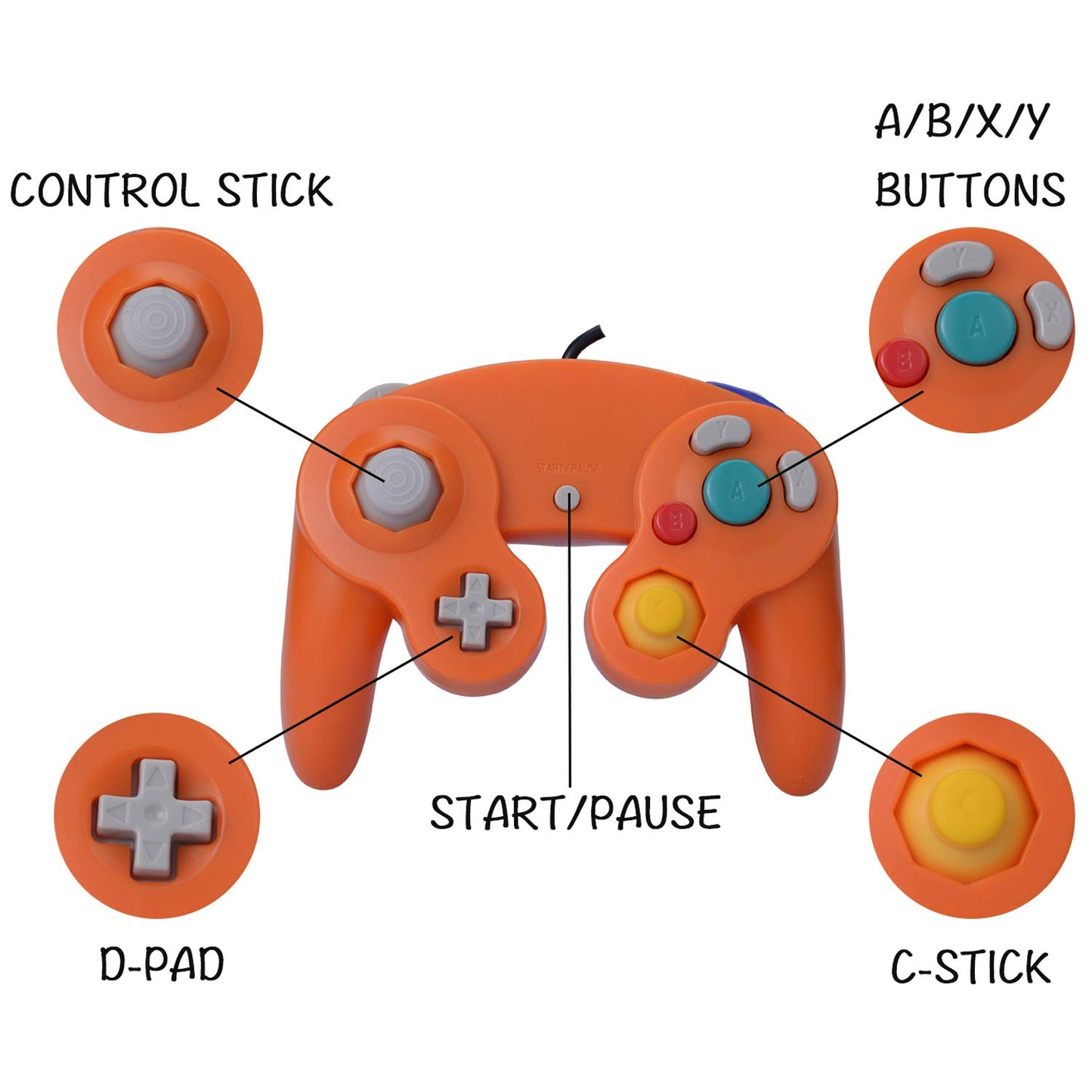 ONE250 Wired Controller 2 Pack - Classic Shock Joypad for Wii NGC Gamecube (Orange & Pink)