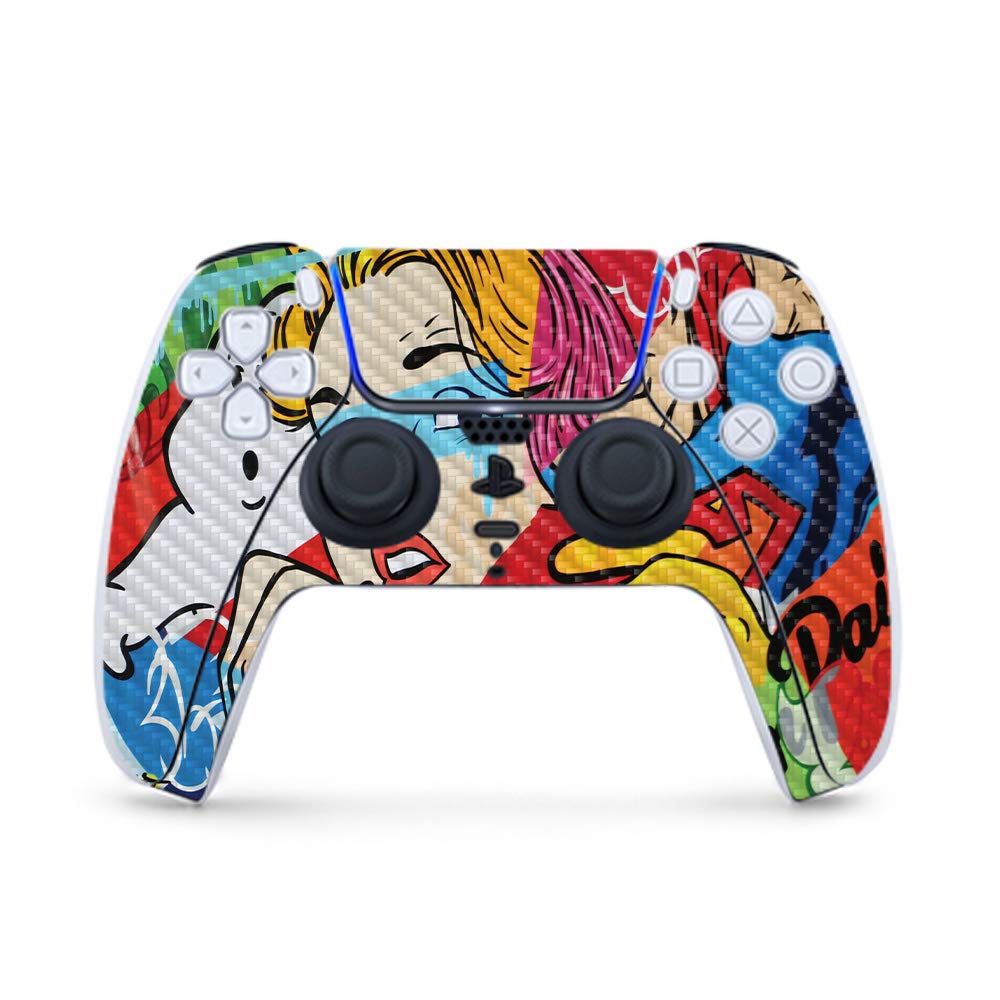 MightySkins Carbon Fiber Gaming Skin for PS5 / PlayStation 5 Controller - Cartoon Mania | Durable Textured Carbon Fiber Finish | Easy to Apply | Made in The USA