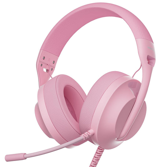 WIRWTRU S30 Gaming Headset - Wired, Lightweight, Noise Cancelling Mic, Soft Earmuffs, Pink, Compatible with Xbox, PS5, PC