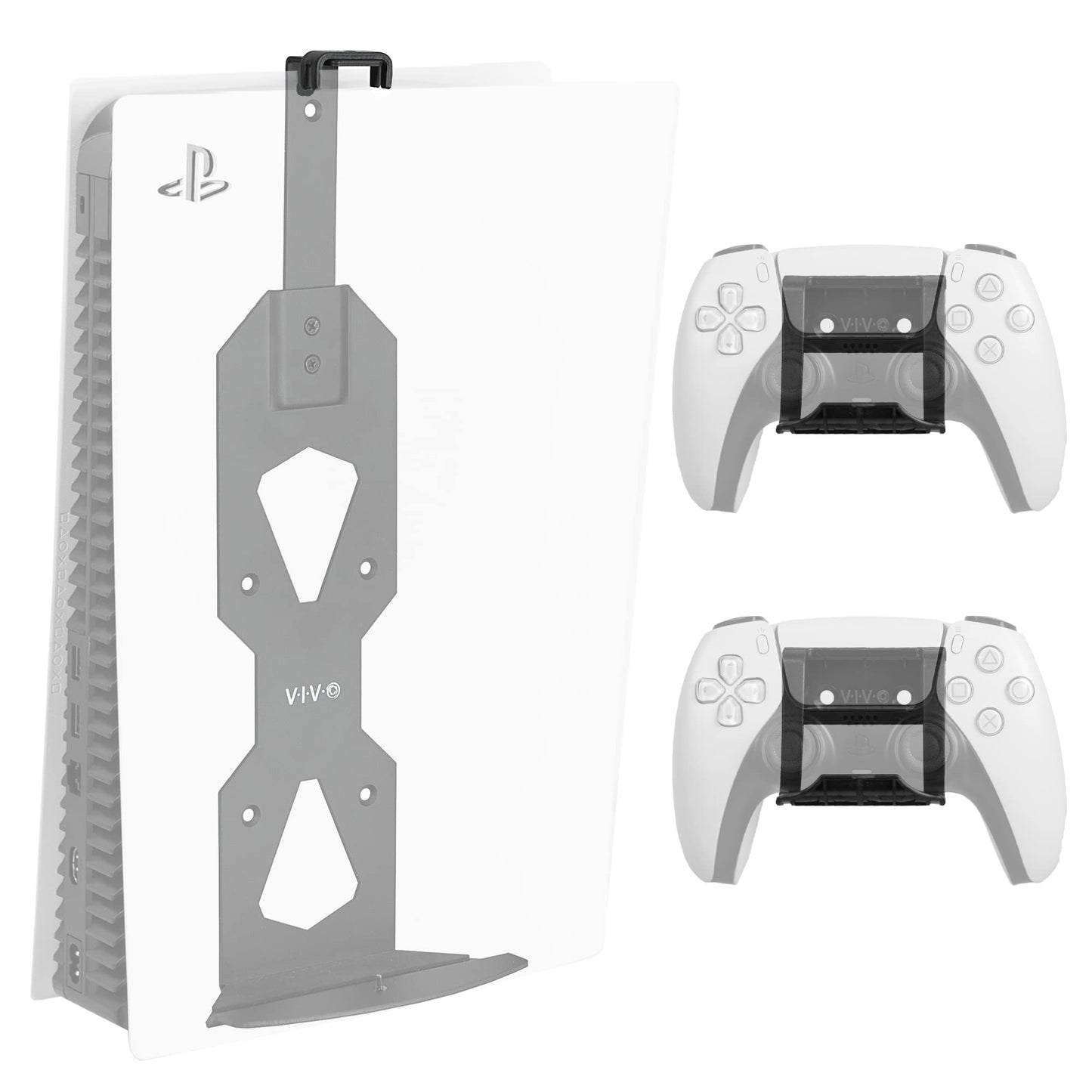 VIVO Steel Wall Mount Bracket Designed for PS5 Gaming Console  Vertical Display for PlayStation 5  Open Design  2 Controller Mounts  Black  MOUNT-PS5B