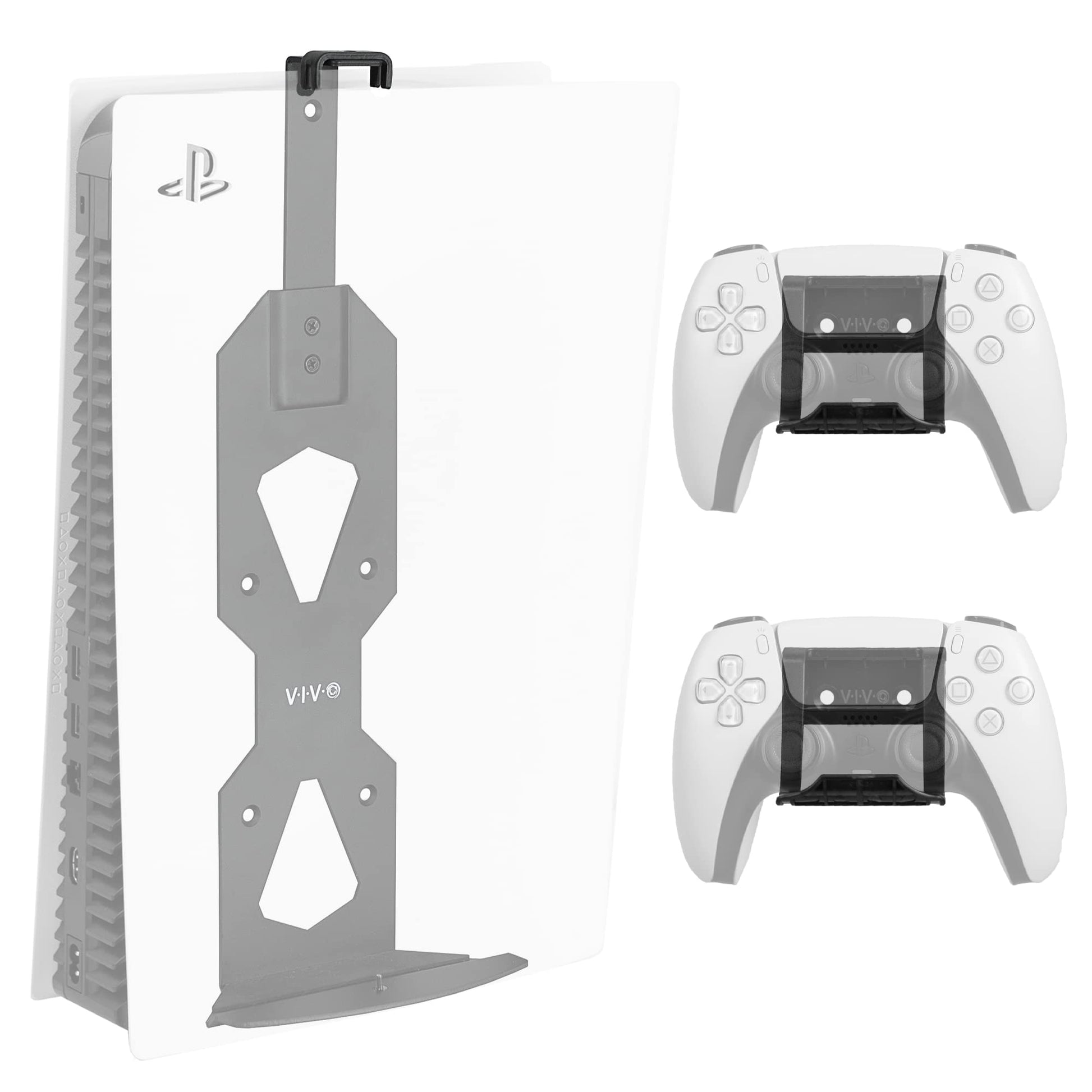 VIVO Steel Wall Mount Bracket Designed for PS5 Gaming Console  Vertical Display for PlayStation 5  Open Design  2 Controller Mounts  Black  MOUNT-PS5B