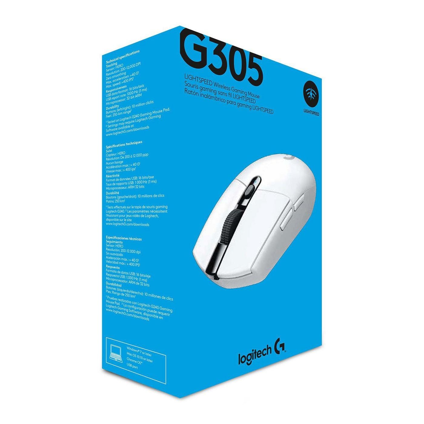 Logitech G305 Wireless Gaming Mouse - Hero 12K Sensor, 12,000 DPI, 6 Programmable Buttons, White