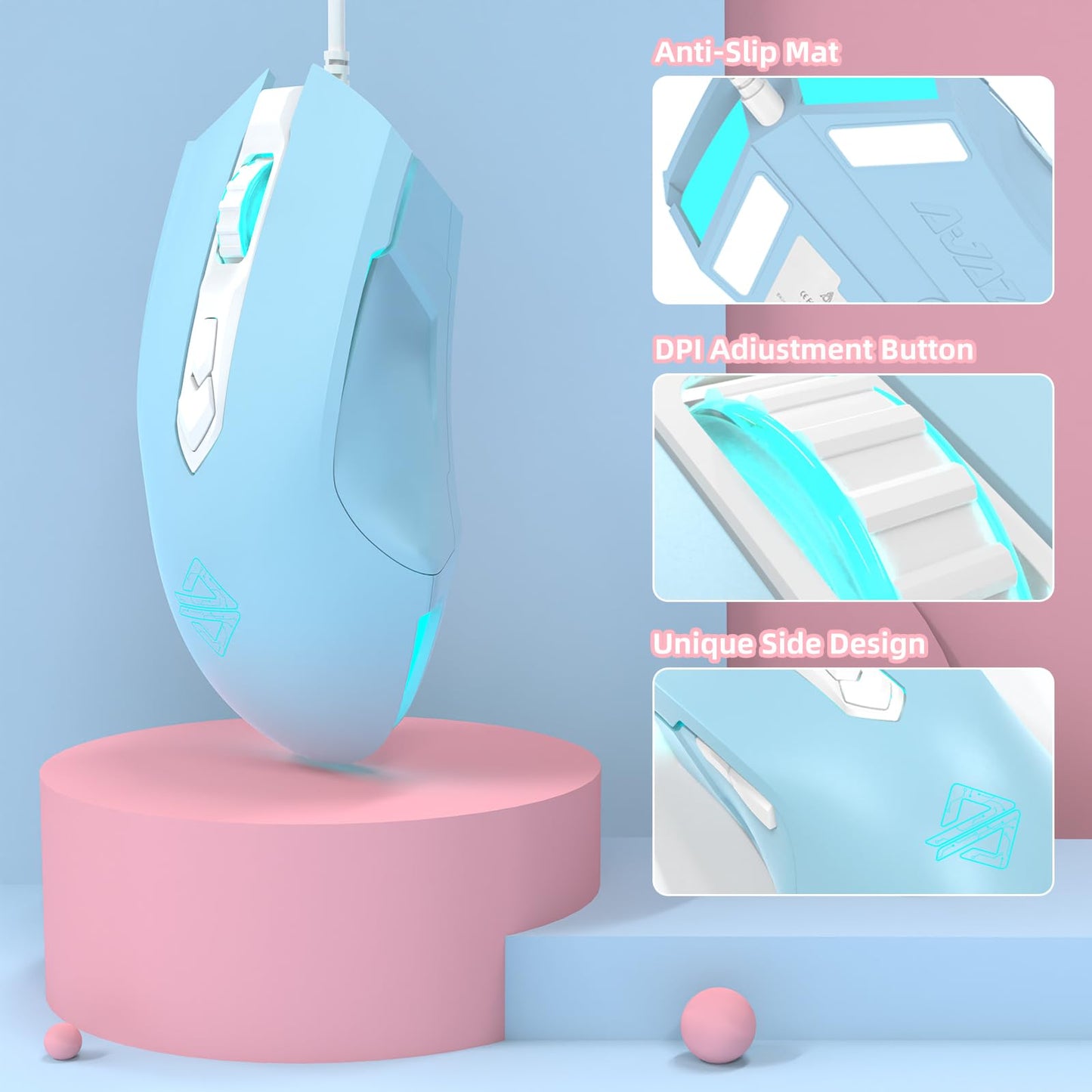 FELICON RGB Gaming Mouse - Ergonomic, Programmable 7 Buttons, Wired, Blue, Compatible with Windows, Mac OS, Linux