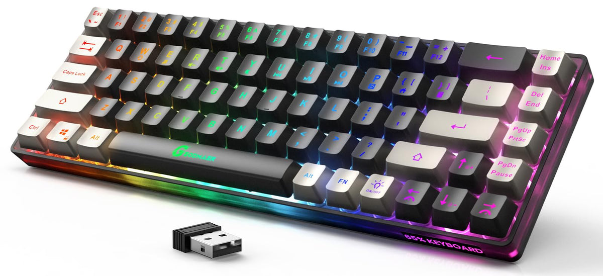 GEODMAER 65% Wireless Gaming Keyboard  Rechargeable Backlit Gaming Keyboard  68 Keys Ultra-Compact Anti-ghosting No-Conflict Wireless Keyboard for PC Laptop Windows Gamer(Black-Grey)